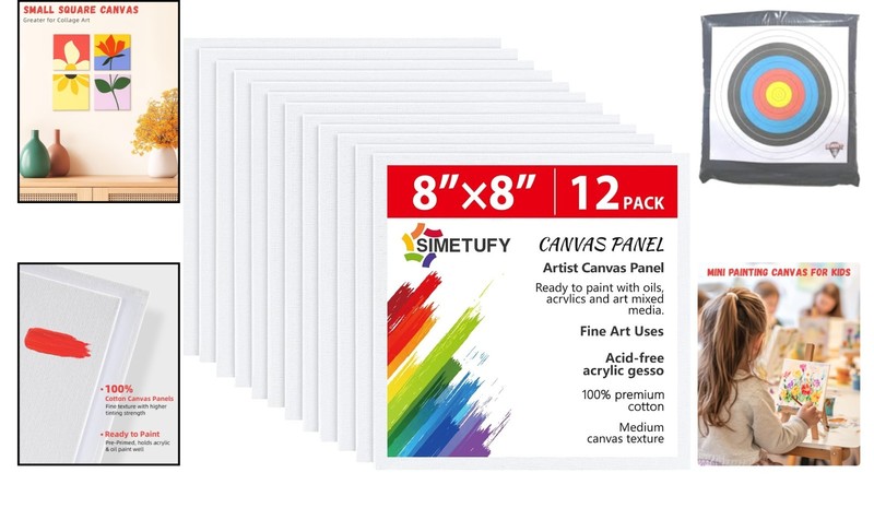 Artisan 12 Pack of 8x8 Inch Gesso Primed Canvas Panels for Creative Projects gallery