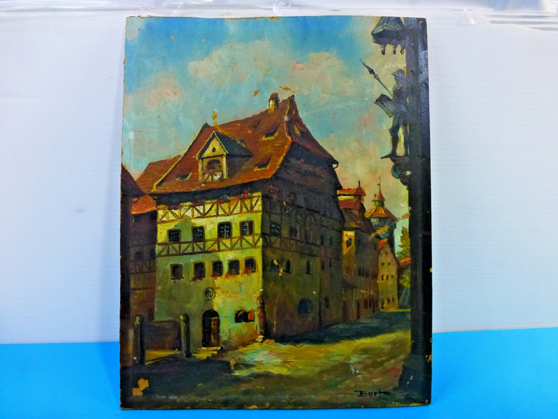 1950’s Oil Painting Albrecht Durer House in Nuremberg 9.25″ x 11.75″ Hardboard