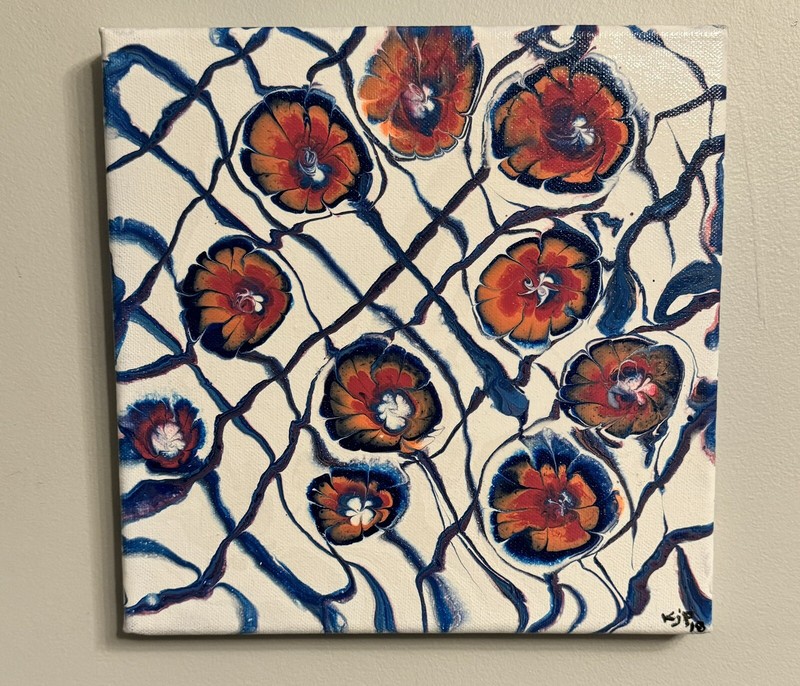 Original Abstract Art Acrylic Fluid Pour Flowers Painting On Canvas Wall Decor