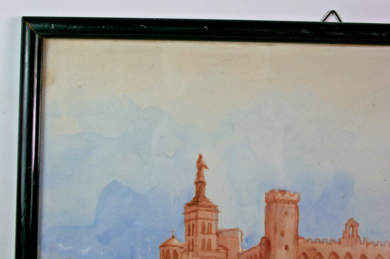 Watercolour Old Town of Mdina Malta signed: Avignon? gallery
