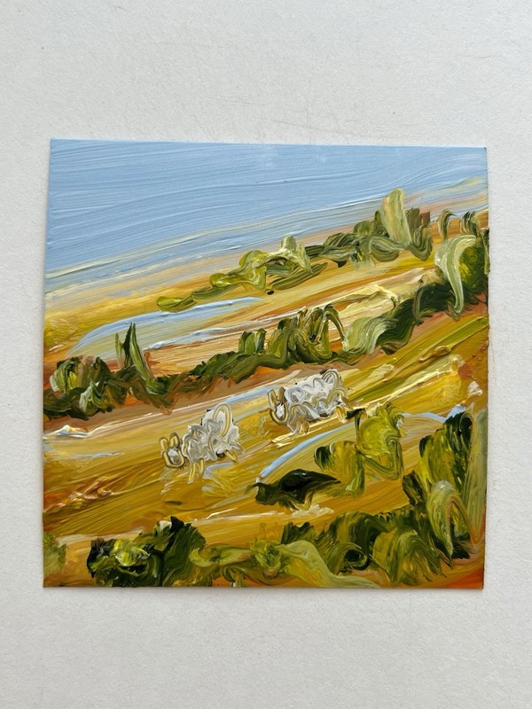 Tuscany Abstract Art Italian Countryside Landscape Oil Painting Sheep Grazing 4” gallery