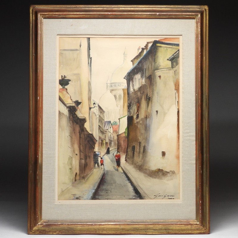 Fernand Guignier (1902-1972) Paris France Architecture Street Scene WC Painting