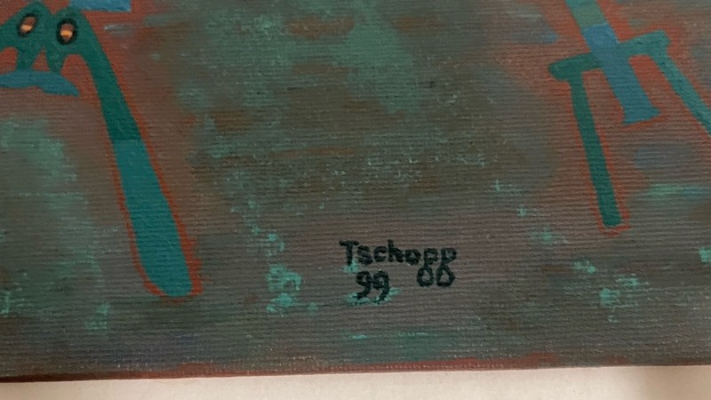 Vintage Abstract Painting Cubism Stanley Tschopp Modernism 1999 Signed gallery