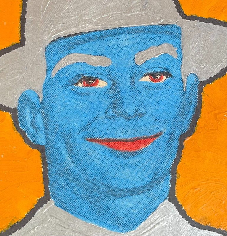 MAN IN HAT - Mr MID CENTURY MODERN 1950s Businessman ORIGINAL ART Orange Silver gallery