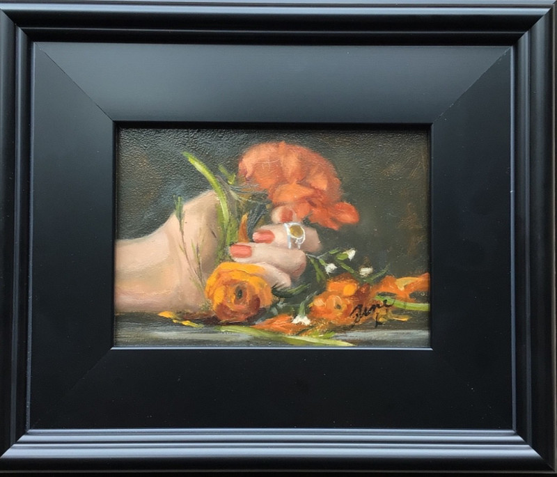 Original Oil Still Life/Flowers/Hand-Signed 5×7 inch-Oil on Panel-3 inch Frame