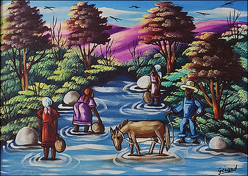 Haitian Art – At the Stream by Gerard 22 x 30