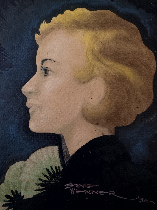 Vintage Original 1934 Deco Painting Blonde Pinup Art Girl Woman Female Portrait