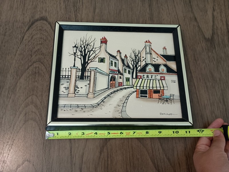 Vintage Marcel Barrat Parisian Street Scene - Signed Serigraph French Cafe Art gallery