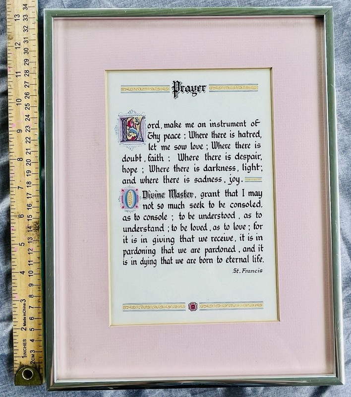 VTG Calligraphy Lettering Celtic St Francis Assisi Prayer Matted Framed 13 X 10