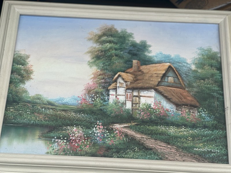 Beautiful Marl Marten Original Spring Cottage Scene Oil On Canvas Painting.12/16