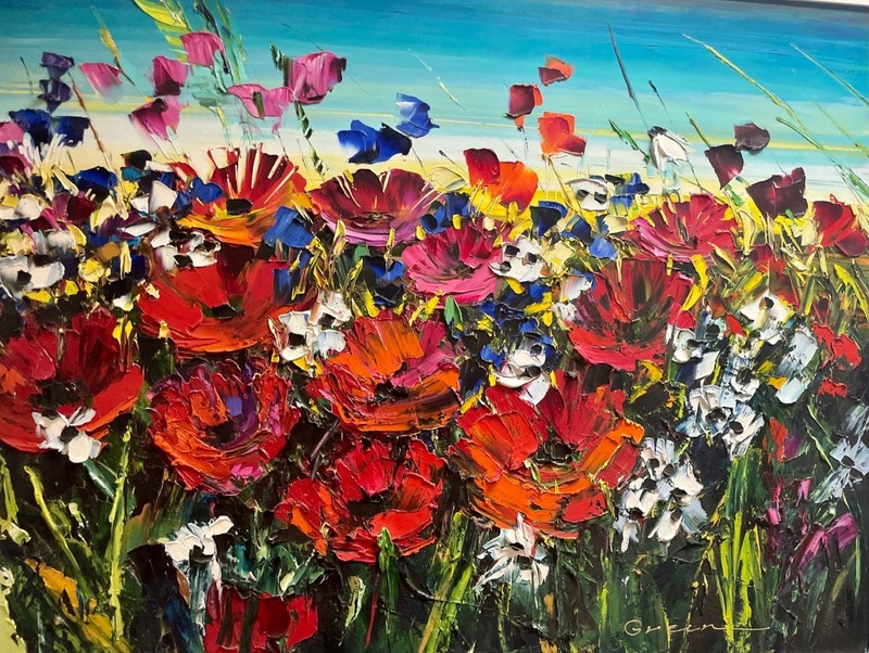 Maya Green «Poppies in the Wind» Hand Signed Original Oil – Custom Framing Avail