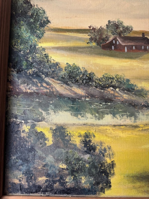 Large Vintage Miller "Primitive Farm Landscape Oil Painting - Signed And Framed gallery