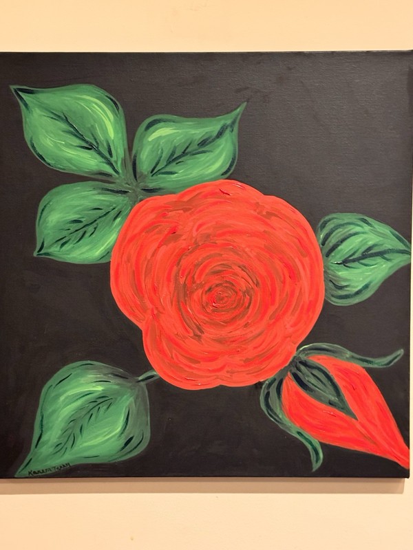 Acrylic Painting Of A Red Rose 16 in W x 20 in T