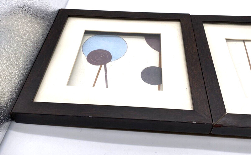 Abstract Minimalist Art Set Blue Brown Gray Circles 11.5" Framed Pair gallery