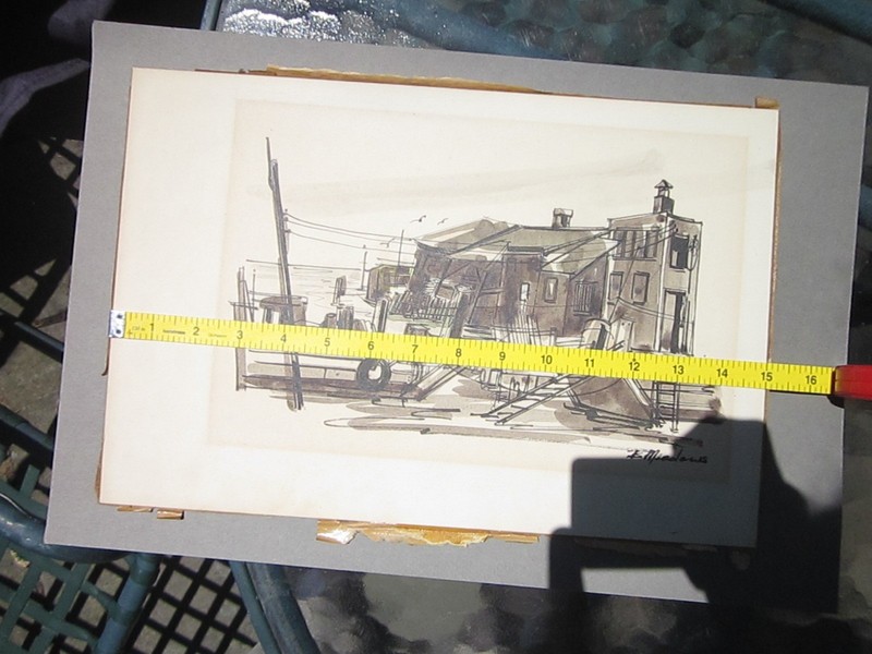 Two Illustration Artworks: Dock Scene & Railroad Yard; Signed Meadows, 20th C. gallery