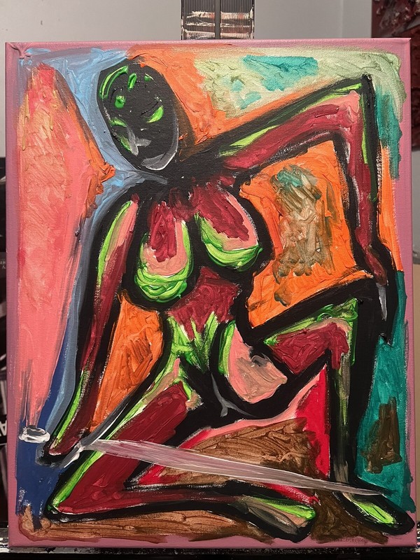 Trick or Treat, “Nude Samurai”, Original Acrylic Abstract, #michaelscottwoodcock gallery