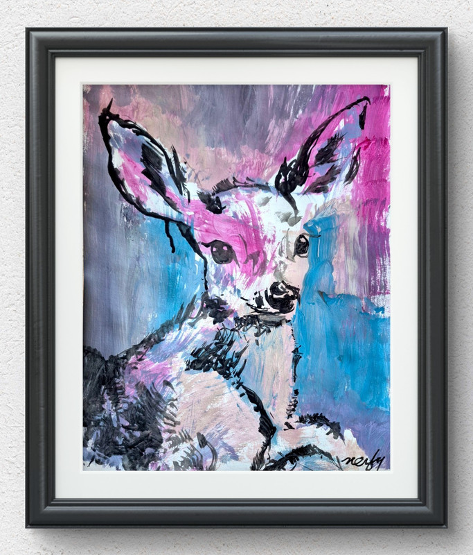Original Hand Painted 11×14 Doe Abstract Acrylic Blue Violet Signed Art Paper 56
