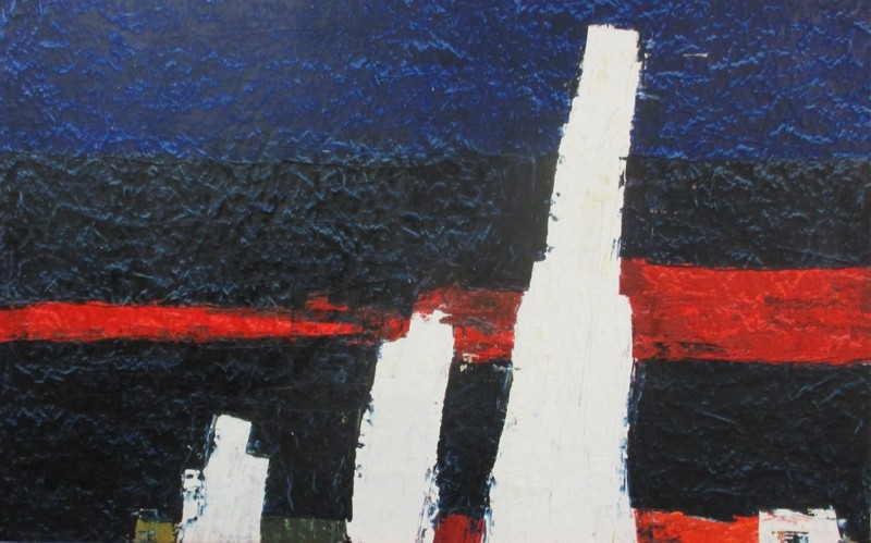 Oil painting abstract red blue white approx 150×85 stretched canvas filled