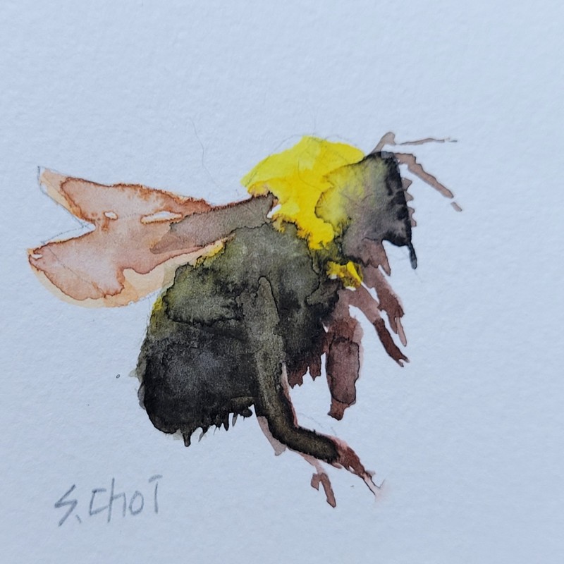 ACEO, Bumblebee-1 Original Watercolor Painting, 3×3 in, Unframed