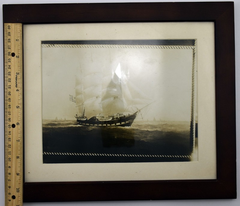 Reproduction Sailboat photograph 1905 ~ Wood Framed E.N. Russell 12" x 14" gallery