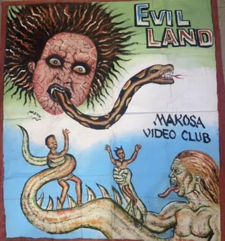 AWESOME GHANA HAND PAINTED MOVIE POSTER “EVIL LAND” SIGNED BY MR. BREW