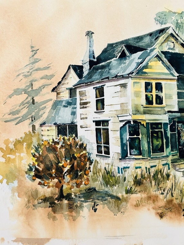Old House In Campbell CA, Millicent Bishop 1975 Watercolor 15” x 22” Santa Clara gallery