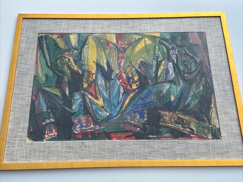 EMIL KOSA JR DRAWING LARGE FINEST ABSTRACT EXPRESSIONISM RELIGIOUS ICON ICONIC