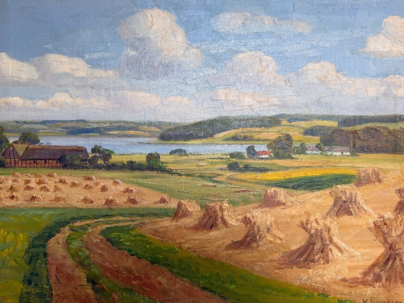 Henrik Gamst Jespersen (1853-1936) Danish Antique Harvest Landscape Oil Painting gallery