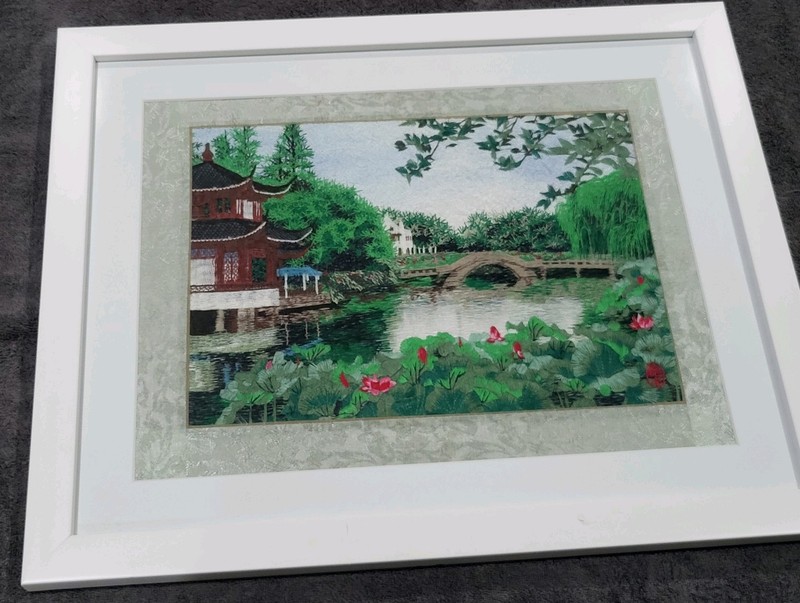 Chinese Garden by Ouyang Hand Made Embroidery Silk Fine Art
