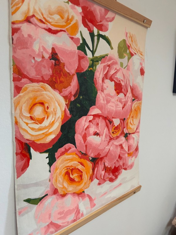 Colorful Roses in Acrylic Paint - 20" x 16" - Wood and leather frame gallery