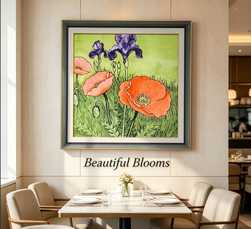 Original Still Life Floral Painting Poppy And Iris Wall Art Decor gallery