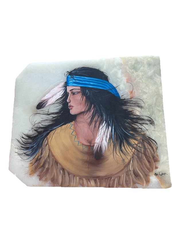 Native American Hand Painted on Marble Artist “Arturo” Signed gallery