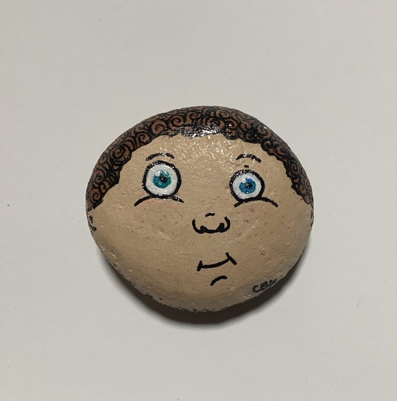 Cabbage Patch Kids Hand Painted Stone Boy Brown Hair Pet Rock Paperweight