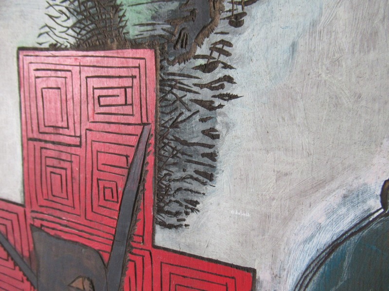 Vintage modern expressionist painting on wood, religious Christian expressionist gallery