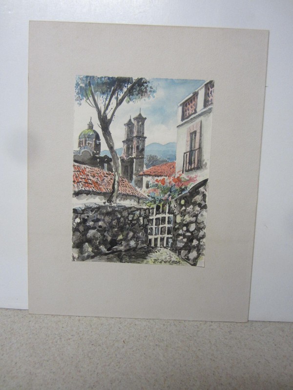LISTED ARTIST Fidel Figueroa Mexico Original Watercolor Painting 6 1/2 x 8 3/4 «