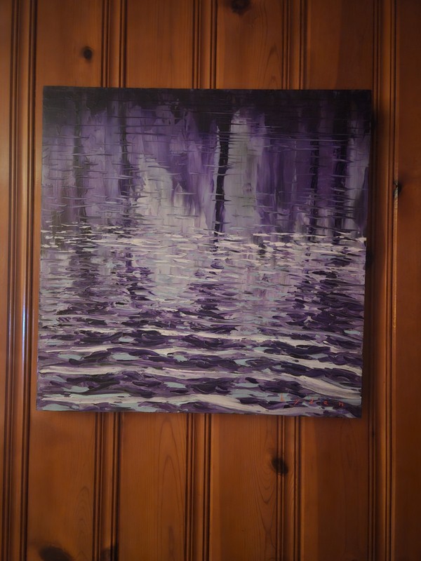 Large Purple Bayou Abstract Landscape Acrylic Painting Wood 24x24 gallery
