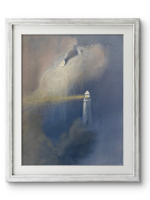 SILVER CLOUDS LIGHTHOUSE 14×11 Original Modern Art OCEAN ART Interior Design