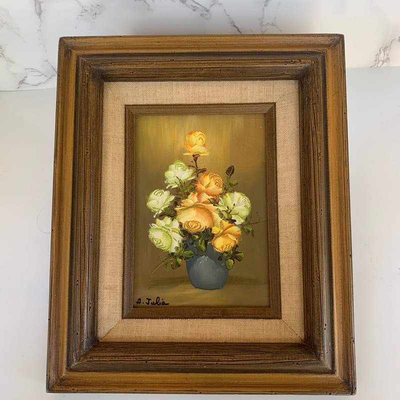 Vintage Still Life Floral Flowers Oil Painting A. Ann Julia Rant Canvas Vase