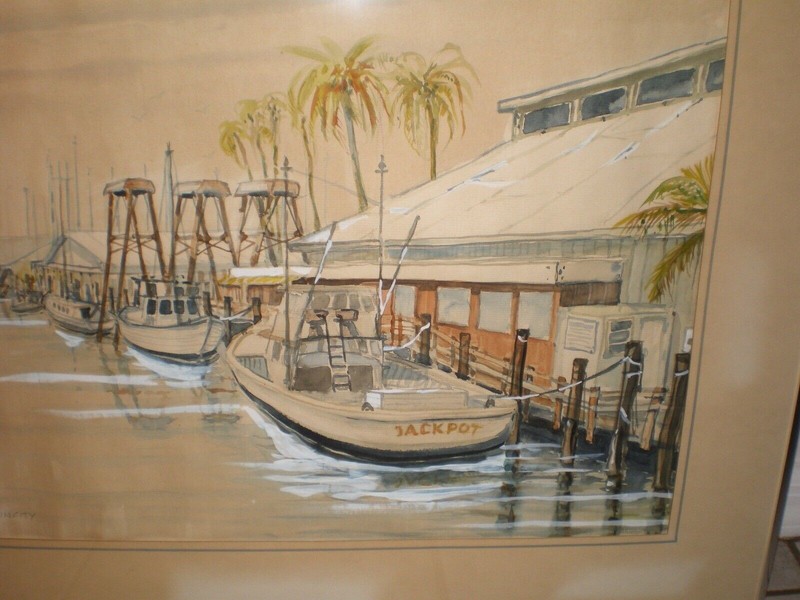 Harry Hering Gordon River Tin City Naples Florida Boats Dock Wharf Coastal 21x15 gallery
