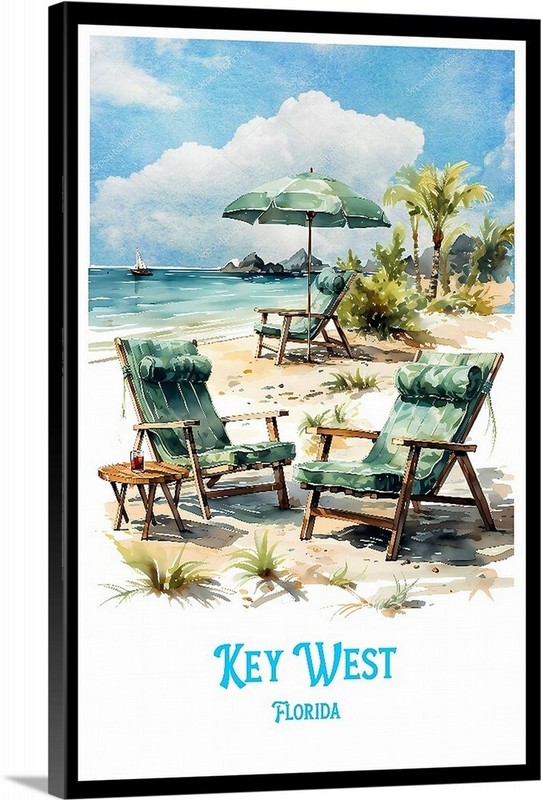 Key West Florida Retro Travel Poster, Canvas Or Framed 1930s Vintage