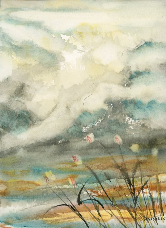 Original Watercolor Painting, Abstract landscape by Vasil Vasilev 8x10in