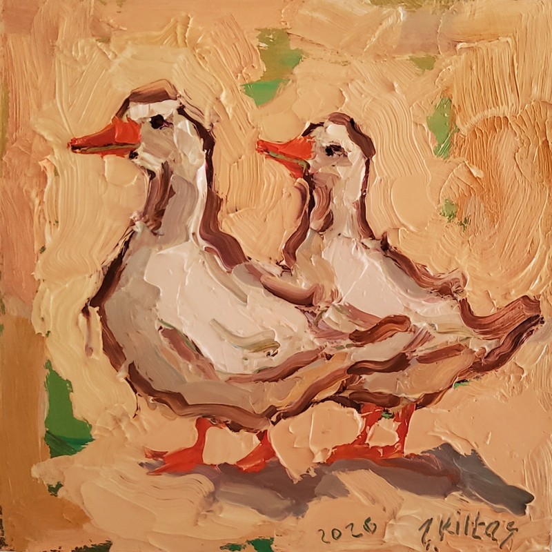 Ducks Gooses Painting Original Oil Artwork Semi Abstract Modern Small Wall Art gallery
