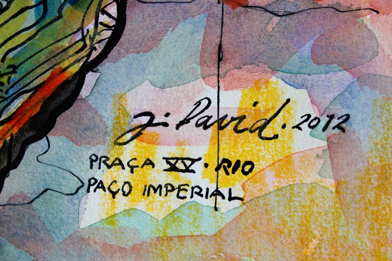 J DAVID 1934 WATERCOLOR INK PAPER 2012 SIGNED PRACA XV PACO IMPERIAL RIO BRAZIL gallery
