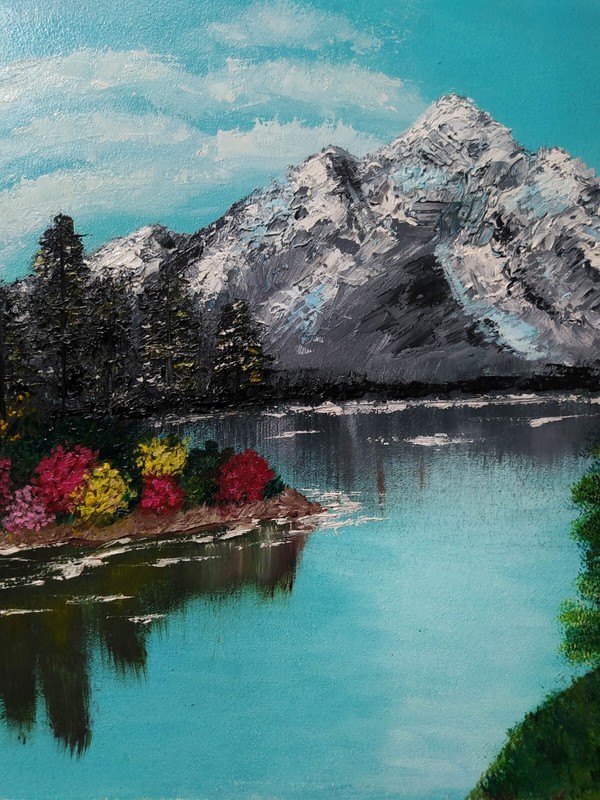 Original oil painting Lake in the mountains  40 x 30 cm Landscape gallery
