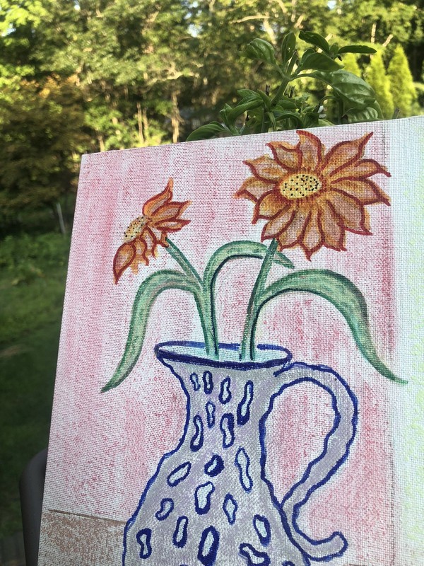 Beautiful Vase With Two Sunflowers Pastel gallery