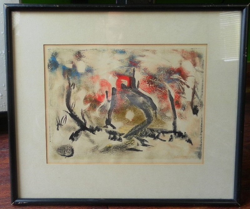 ARISTIDE GAGNON (1930) ORIGINAL W/C WATERCOLOR SIGNED PAINTING 1966 MONOTYPE #11