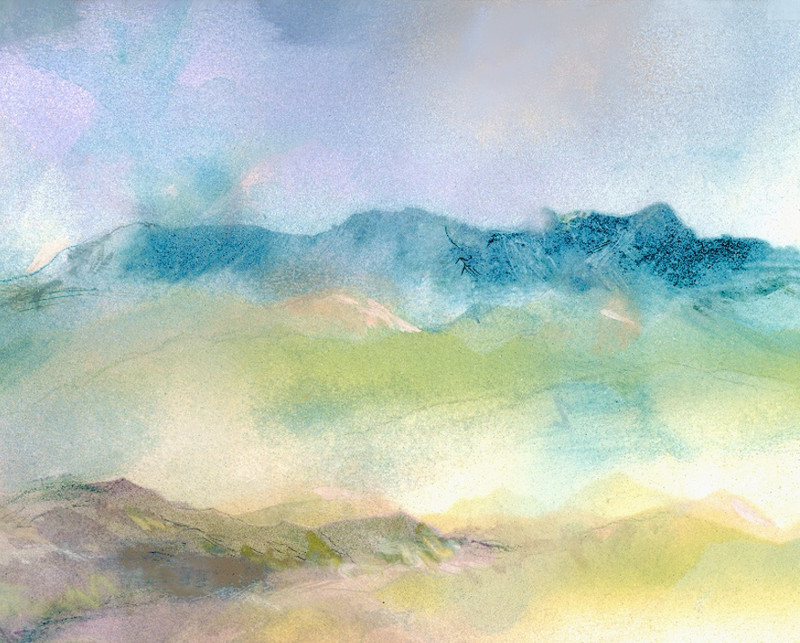 Contemporary Southwest Painting, TSW29, Skies, Mountains, Emerald Blue Turquoise gallery