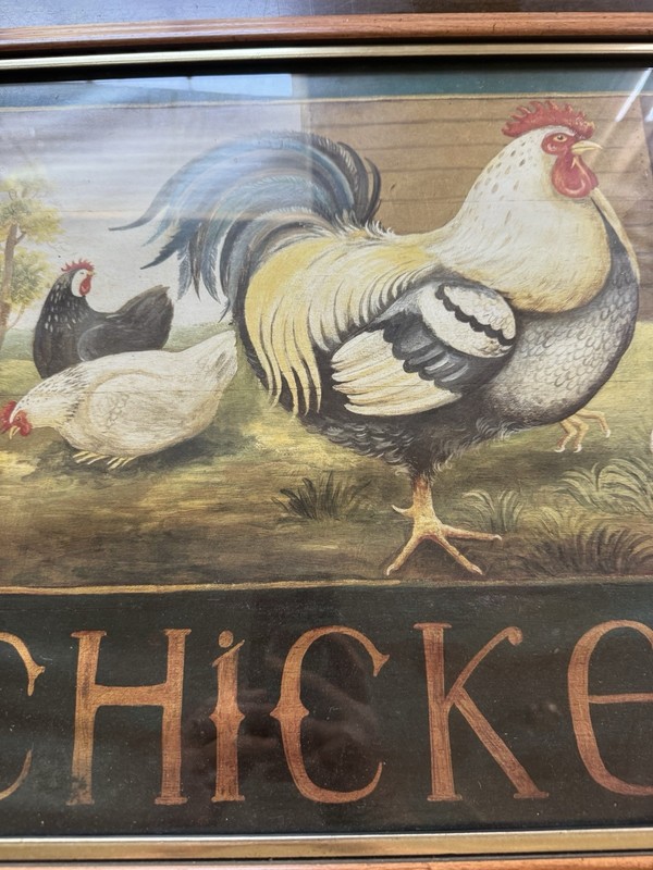 Mid Signed Framed Folk Art Chicken Acrylic Painting Original 1994 Farm Animal gallery