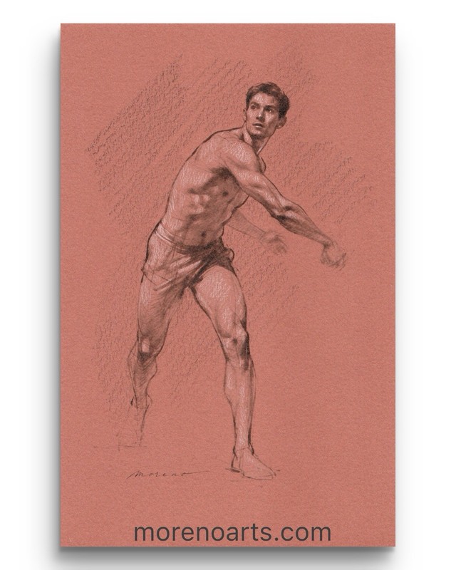Original Mixed Media Male Portrait Figure Drawing Toned Paper (5.5×8.5)
