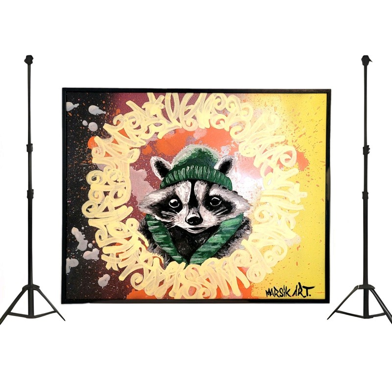 Picture Painting Raccoon 50/40 Hand Painted, Original, Modern, Art, Unique Cat Art
